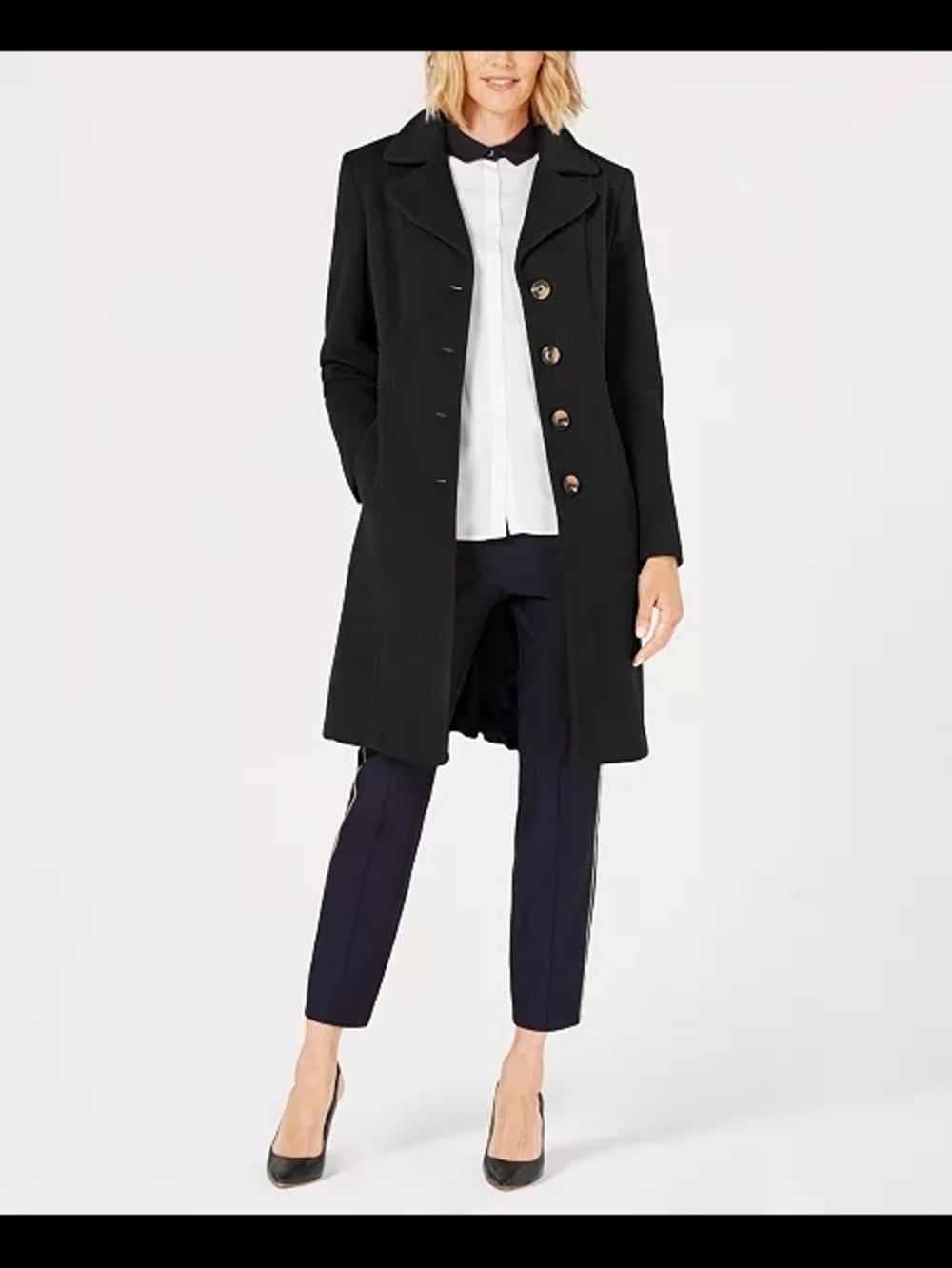 Anne Klein Black Single-Breasted Tailored Trench Coat